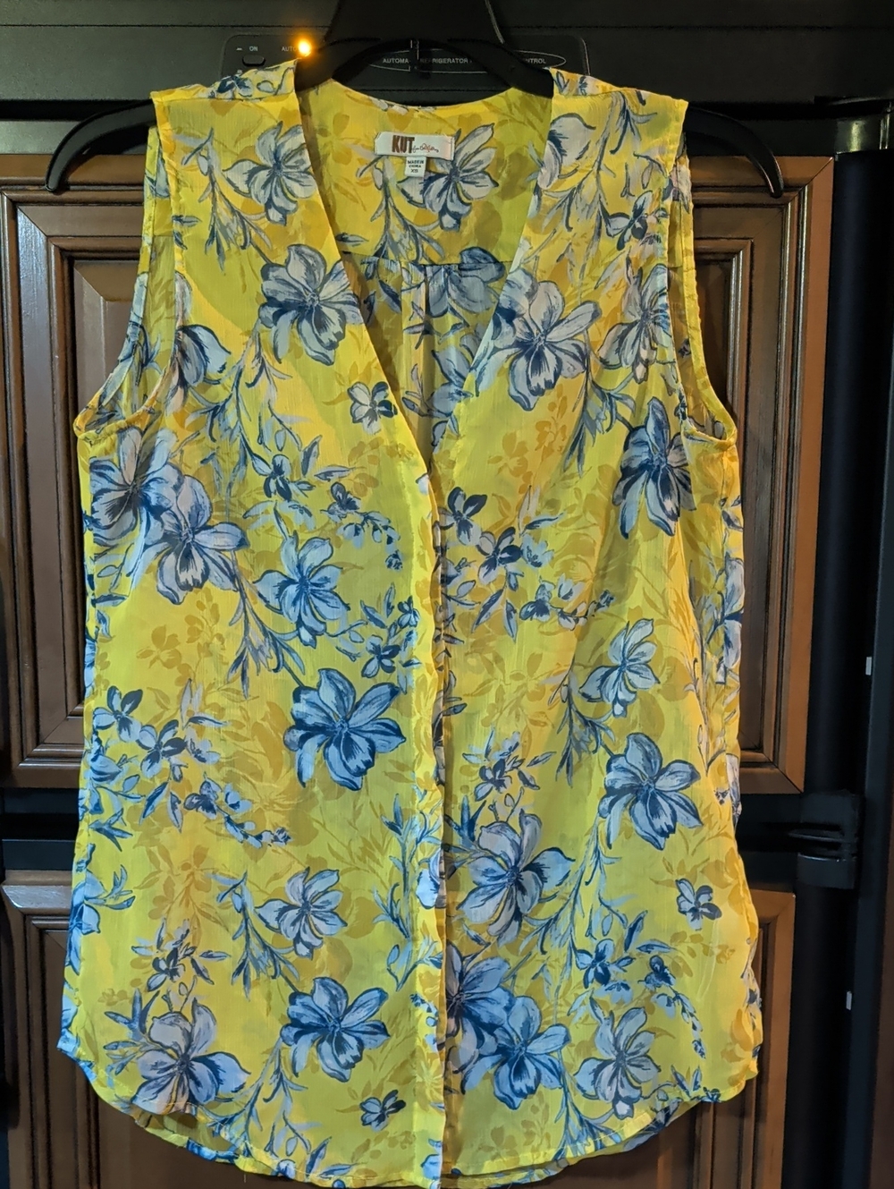 Kut from the Kloth Yellow Floral Sleeveless Button-Down Top Sheer